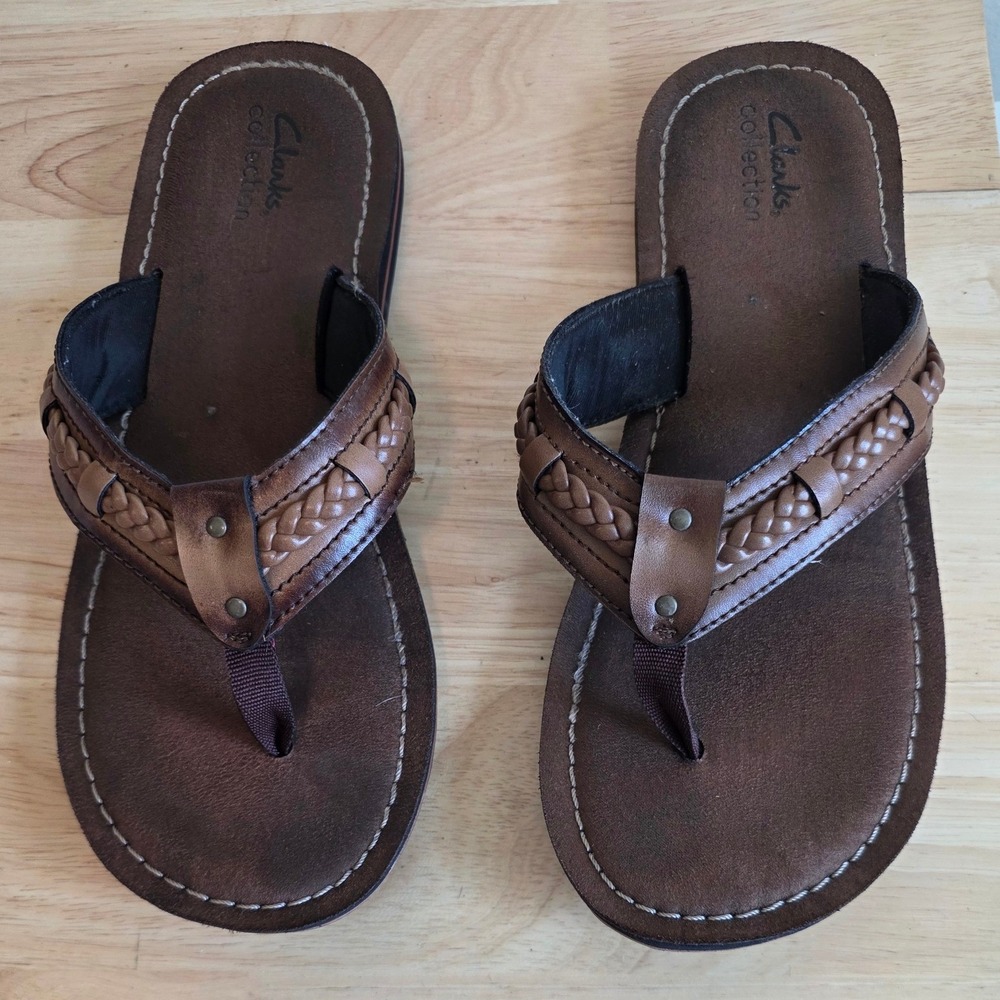 Clarks Womens 9 Flip Flop Sandals Brown Braided Thong Comfort Flat leather boho